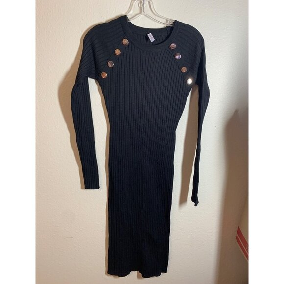 Ico Apparel Dresses & Skirts - Ico Apparel Long Sleeve Bodycon Knit Sweater Dress Women's Size M Black Y2K AE2